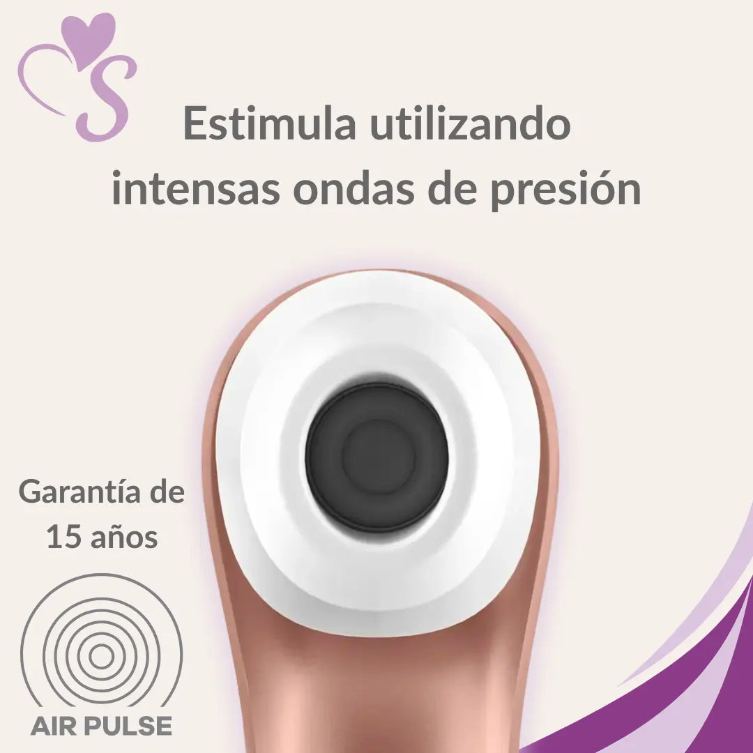 Satisfyer Pro 2 color oro rosado vista frontal mostrando de cerca el cabezal o boquilla
