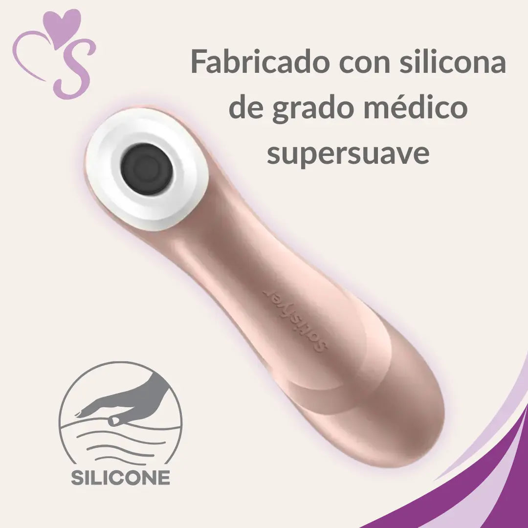 Satisfyer Pro 2 color oro rosado vista frontal completa, fabricado con silicona de grado médico supersuave