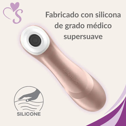 Satisfyer Pro 2 color oro rosado vista frontal completa, fabricado con silicona de grado médico supersuave