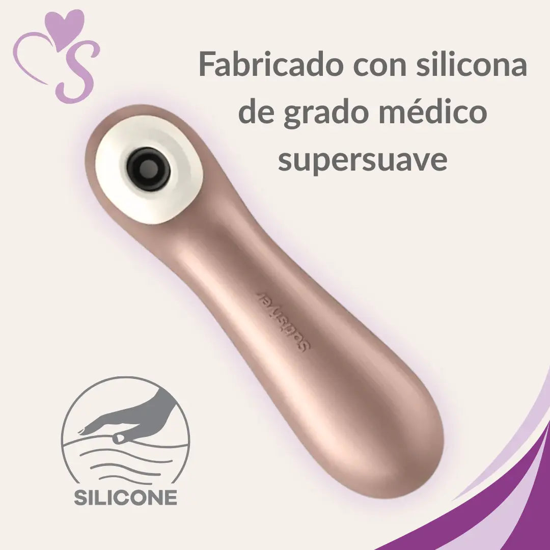 Satisfyer Pro 2 + plus color oro rosado vista frontal, fabricado con silicona de grado médico supersuave