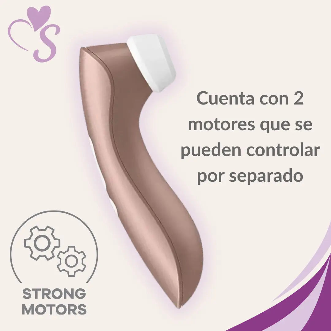 Satisfyer Pro 2 + plus color oro rosado vista lateral con motores controlados por separado