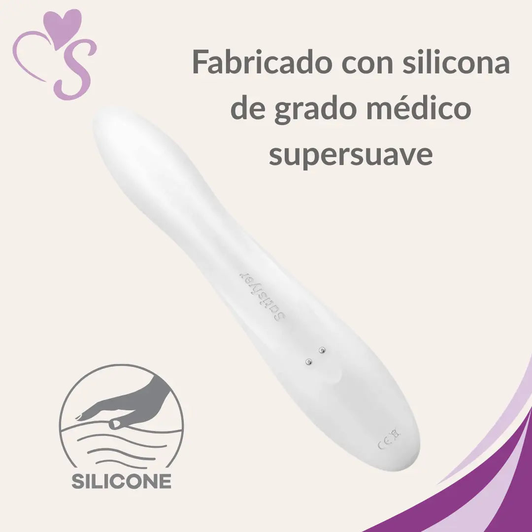 Satisfyer Pro + G-Spot color blanco vista trasera completa, fabricado con silicona de grado médico supersuave