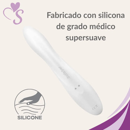 Satisfyer Pro + G-Spot color blanco vista trasera completa, fabricado con silicona de grado médico supersuave